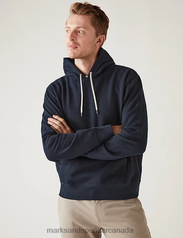Marks and Spencer sale - Men Dark Navy Clothing Marks & Spencer Pure Cotton Hoodie 20VTD6271