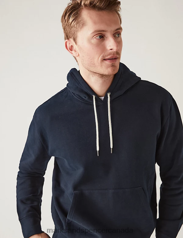 Marks and Spencer sale - Men Dark Navy Clothing Marks & Spencer Pure Cotton Hoodie 20VTD6271