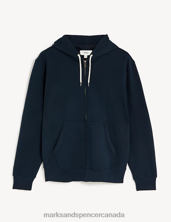 Men Dark Navy Clothing Marks & Spencer Pure Cotton Hoodie 20VTD7220 - Marks and Spencer outlet