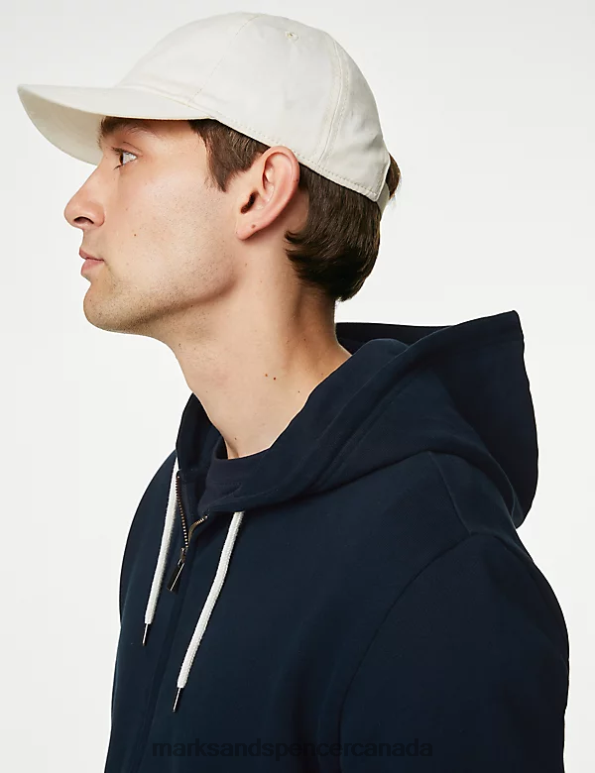 Men Dark Navy Clothing Marks & Spencer Pure Cotton Hoodie 20VTD7220 - Marks and Spencer outlet
