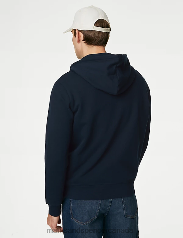 Men Dark Navy Clothing Marks & Spencer Pure Cotton Hoodie 20VTD7220 - Marks and Spencer outlet