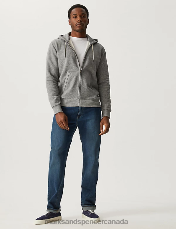 Marks and Spencer Canada - Men Grey Marl Clothing Marks & Spencer Pure Cotton Hoodie 20VTD7537
