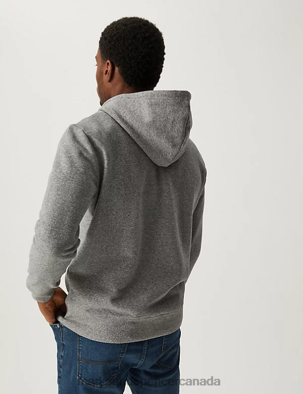 Marks and Spencer Canada - Men Grey Marl Clothing Marks & Spencer Pure Cotton Hoodie 20VTD7537