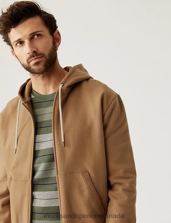 Marks and Spencer near me - Men Light Bronze Clothing Marks & Spencer Pure Cotton Hoodie 20VTD7538