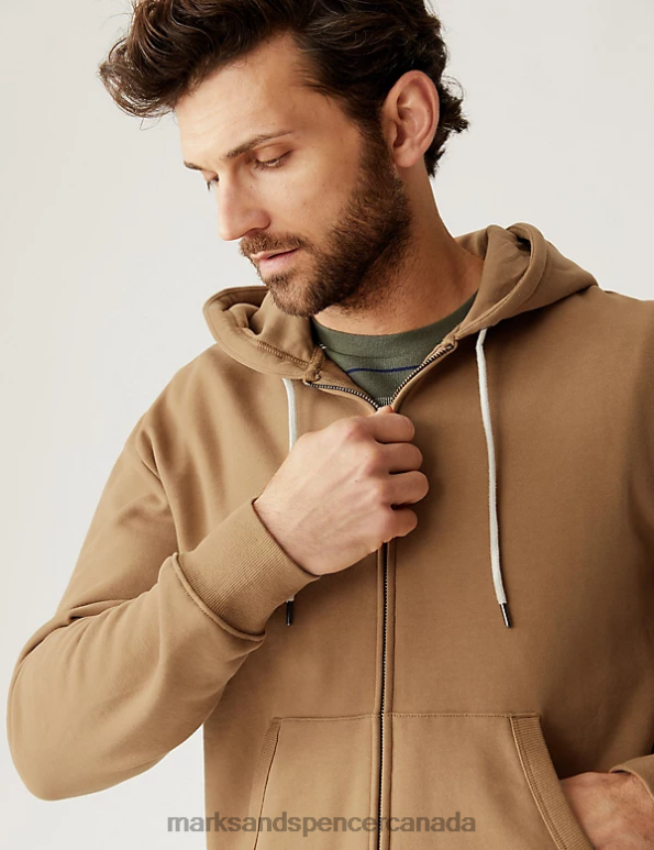 Marks and Spencer near me - Men Light Bronze Clothing Marks & Spencer Pure Cotton Hoodie 20VTD7538
