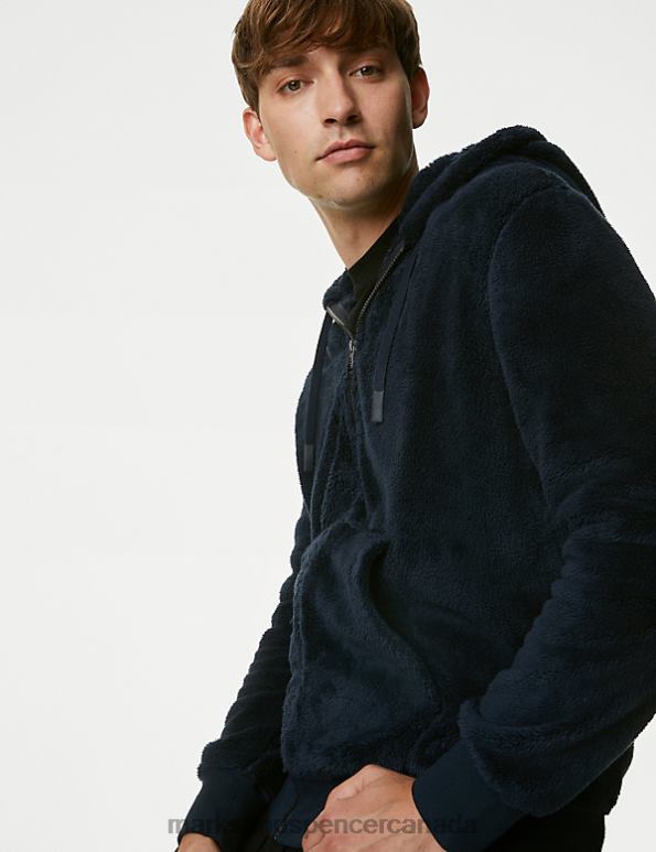 Men Navy Clothing Marks & Spencer Supersoft Zip Up Hoodie 20VTD5577 - Marks and Spencer Canada locations
