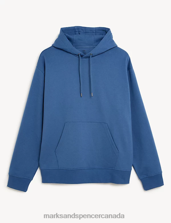 Men Steel Blue Clothing Marks & Spencer Oversized Cotton Rich Hoodie 20VTD6315 - Marks and Spencer outlet