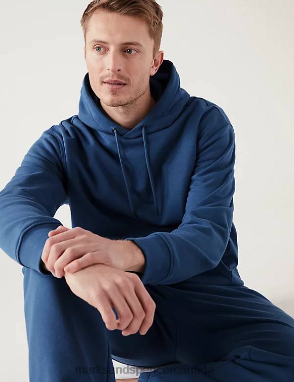 Men Steel Blue Clothing Marks & Spencer Oversized Cotton Rich Hoodie 20VTD6315 - Marks and Spencer outlet