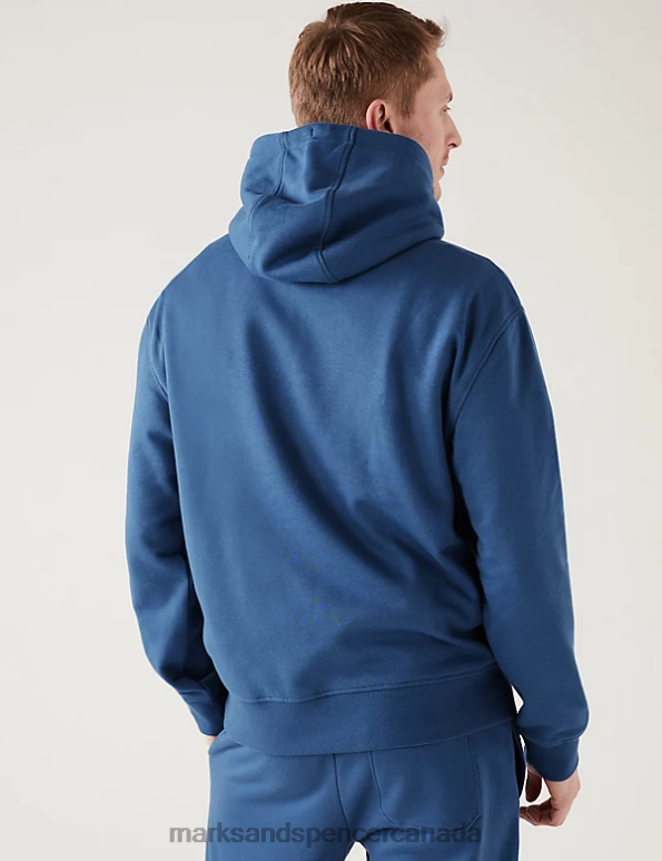 Men Steel Blue Clothing Marks & Spencer Oversized Cotton Rich Hoodie 20VTD6315 - Marks and Spencer outlet