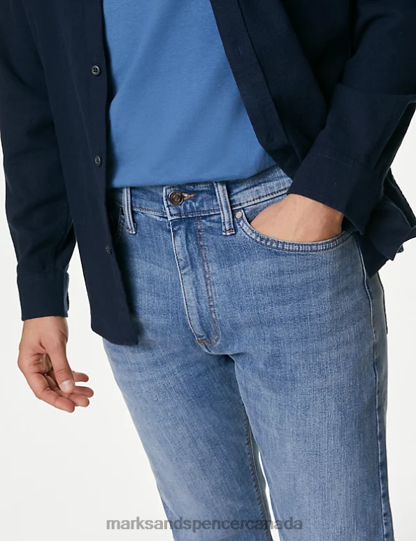 Marks and Spencer near me - Men Azure Blue Clothing Marks & Spencer Slim Fit Stretch Jeans 20VTD5467