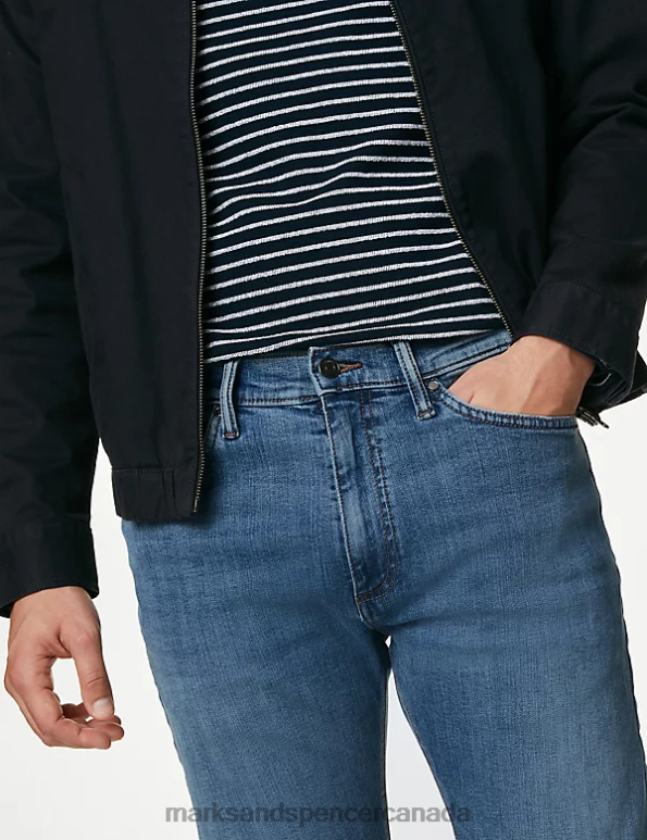 Marks and Spencer Canada - Men Azure Blue Clothing Marks & Spencer Straight Fit Stretch Jeans 20VTD6267