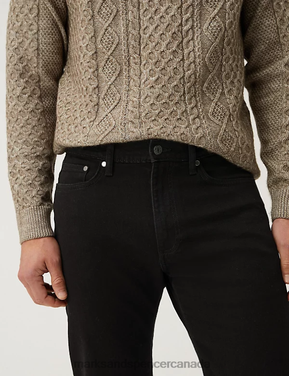 Men Black Clothing Marks & Spencer Shorter Length Straight Fit Stretch Jeans 20VTD6983 - Marks and Spencer online