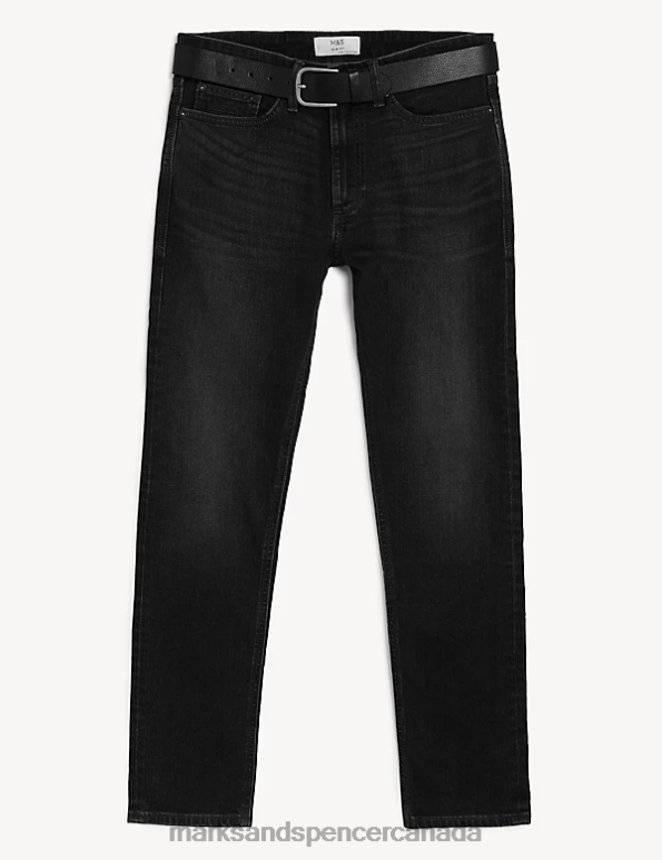 Marks and Spencer near me - Men Black Clothing Marks & Spencer Slim Fit Belted Stretch Jeans 20VTD5763