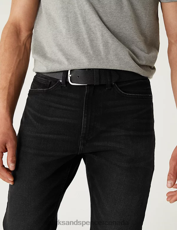 Marks and Spencer near me - Men Black Clothing Marks & Spencer Slim Fit Belted Stretch Jeans 20VTD5763