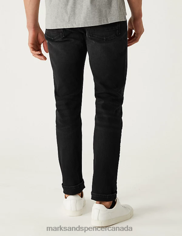 Marks and Spencer near me - Men Black Clothing Marks & Spencer Slim Fit Belted Stretch Jeans 20VTD5763