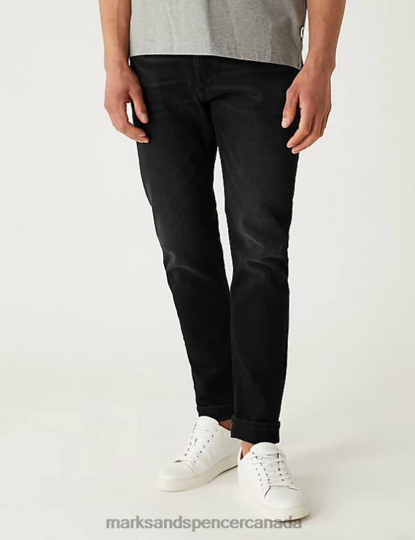 Marks and Spencer near me - Men Black Clothing Marks & Spencer Slim Fit Belted Stretch Jeans 20VTD5763