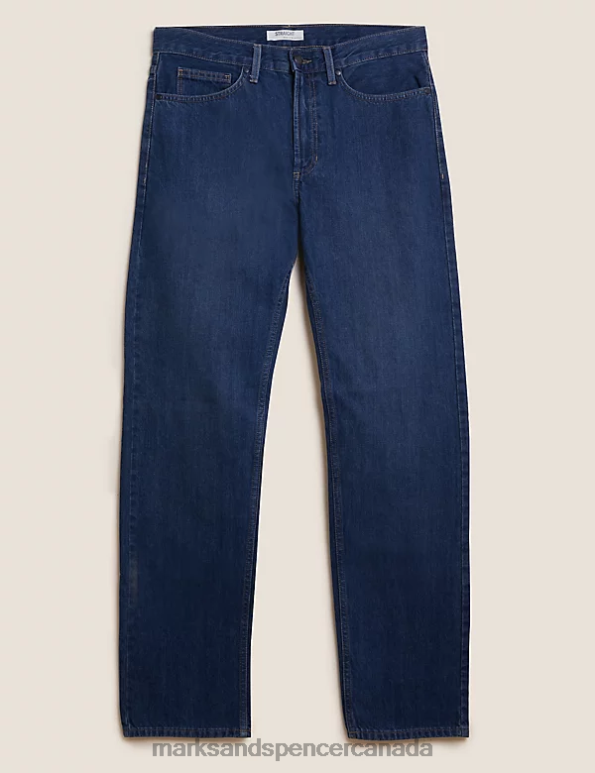 Marks and Spencer Canada - Men Dark Blue Clothing Marks & Spencer Straight Fit Pure Cotton Jeans 20VTD5412