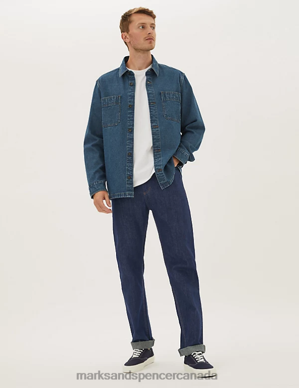 Marks and Spencer Canada - Men Dark Blue Clothing Marks & Spencer Straight Fit Pure Cotton Jeans 20VTD5412