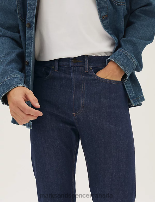 Marks and Spencer Canada - Men Dark Blue Clothing Marks & Spencer Straight Fit Pure Cotton Jeans 20VTD5412