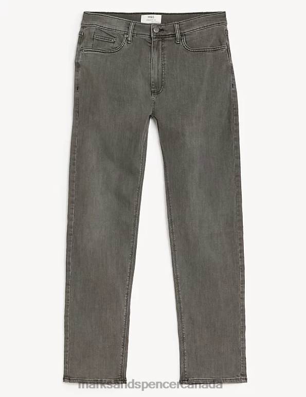 Marks and Spencer near me - Men Dark Grey Clothing Marks & Spencer Straight Fit Stretch Jeans 20VTD6262