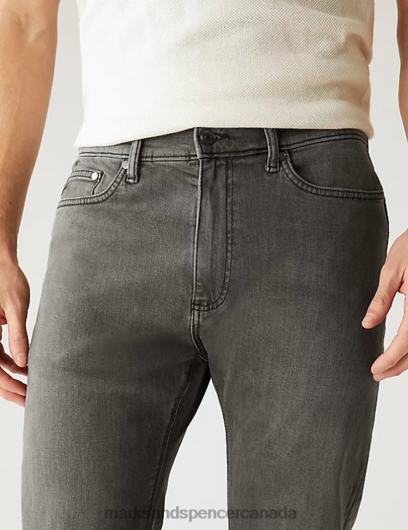 Marks and Spencer near me - Men Dark Grey Clothing Marks & Spencer Straight Fit Stretch Jeans 20VTD6262