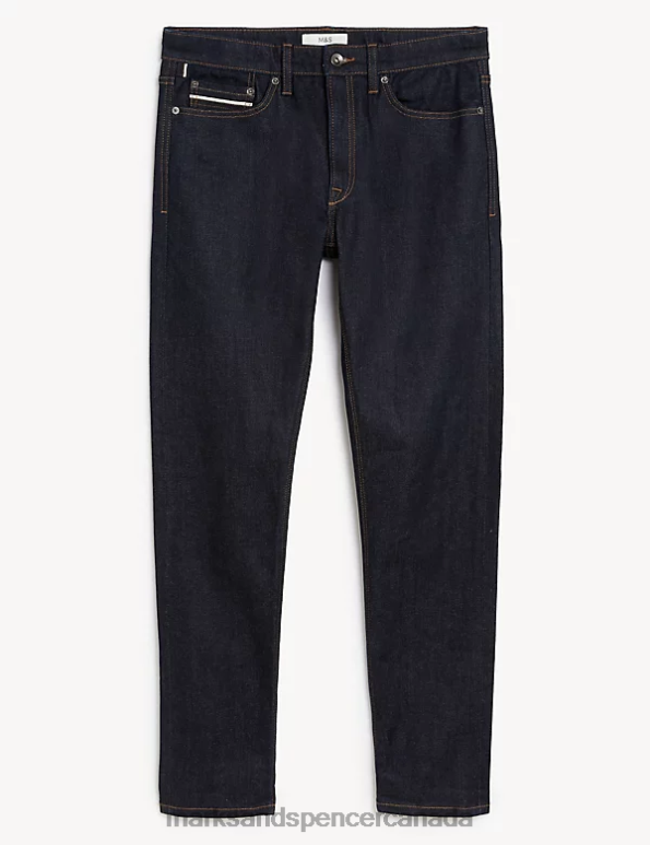 Men Dark Indigo Clothing Marks & Spencer Slim Fit Japanese Selvedge Stretch Jeans 20VTD5431 - Marks and Spencer Canada locations