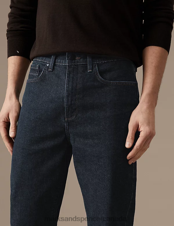 Men Dark Indigo Clothing Marks & Spencer Tapered Fit Stretch Jeans 20VTD7037 - Marks and Spencer online