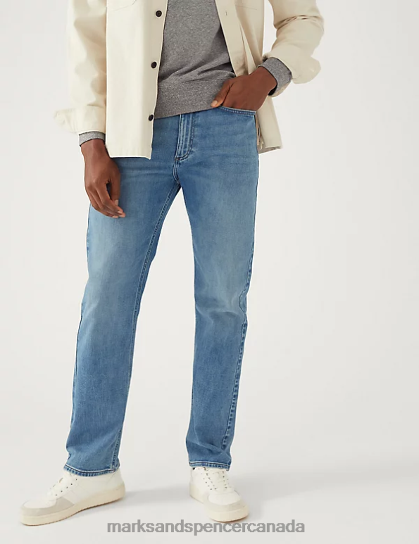 Marks and Spencer sale - Men Grey Blue Clothing Marks & Spencer Straight Fit 360 Flex Jeans 20VTD7042