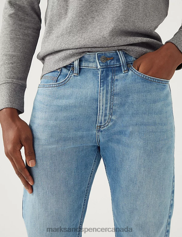Marks and Spencer sale - Men Grey Blue Clothing Marks & Spencer Straight Fit 360 Flex Jeans 20VTD7042