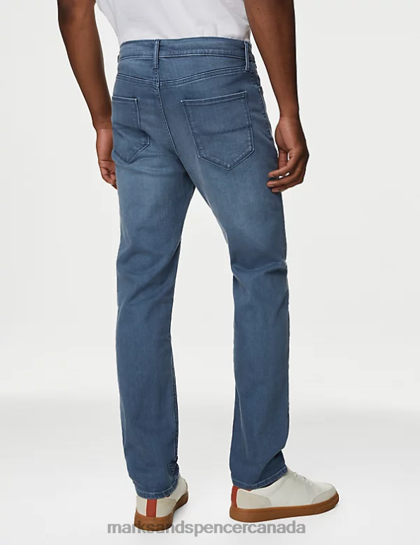 Men Grey Blue Clothing Marks & Spencer Straight Fit Stretch Jeans 20VTD6265 - Marks and Spencer Canada locations
