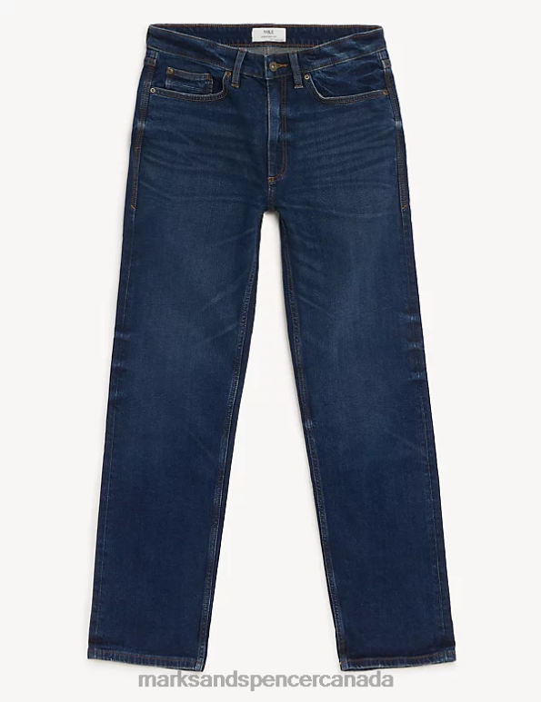 Men Indigo Clothing Marks & Spencer Straight Fit Vintage Wash Stretch Jeans 20VTD6714 - Marks and Spencer outlet