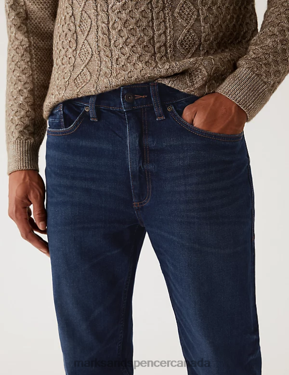 Men Indigo Clothing Marks & Spencer Straight Fit Vintage Wash Stretch Jeans 20VTD6714 - Marks and Spencer outlet