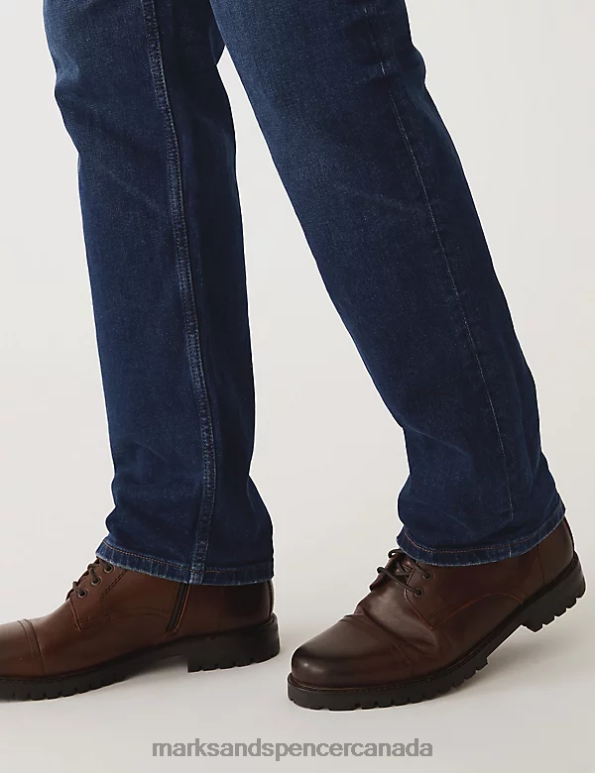 Men Indigo Clothing Marks & Spencer Straight Fit Vintage Wash Stretch Jeans 20VTD6714 - Marks and Spencer outlet