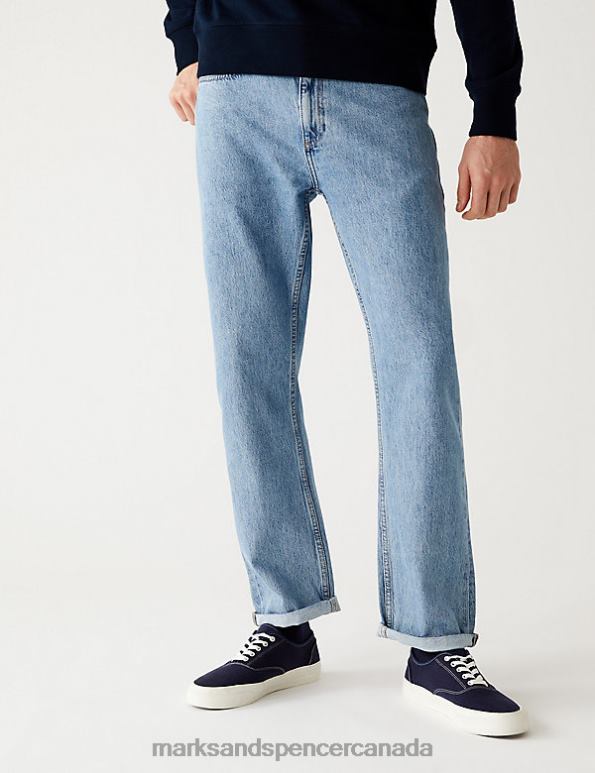 Men Light Blue Clothing Marks & Spencer Loose Fit Rigid Vintage Wash Jeans 20VTD6352 - Marks and Spencer online