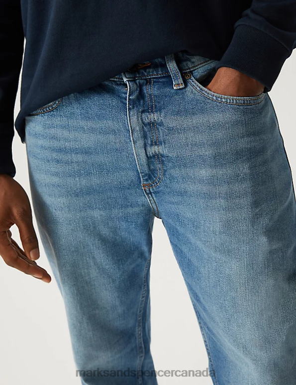 Marks and Spencer near me - Men Light Blue Clothing Marks & Spencer Loose Fit Vintage Wash Jeans 20VTD6560