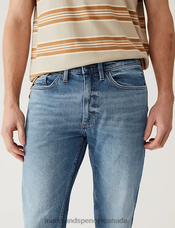 Marks and Spencer sale - Men Light Blue Clothing Marks & Spencer Slim Fit Vintage Wash Stretch Jeans 20VTD6590