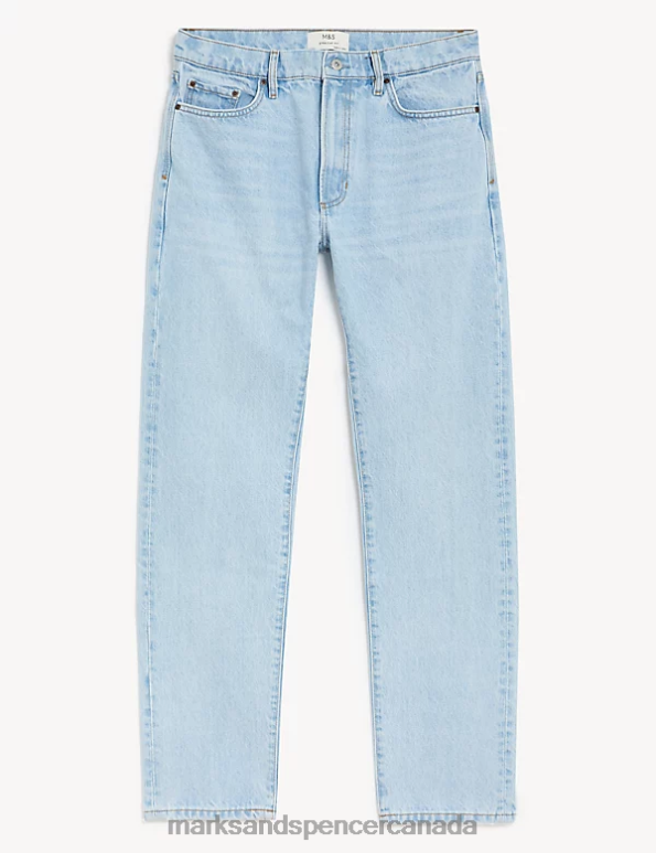 Men Light Blue Clothing Marks & Spencer Straight Fit Rigid Vintage Wash Jeans 20VTD5229 - Marks and Spencer Canada locations