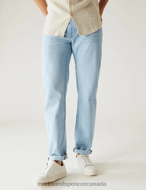 Men Light Blue Clothing Marks & Spencer Straight Fit Rigid Vintage Wash Jeans 20VTD5229 - Marks and Spencer Canada locations