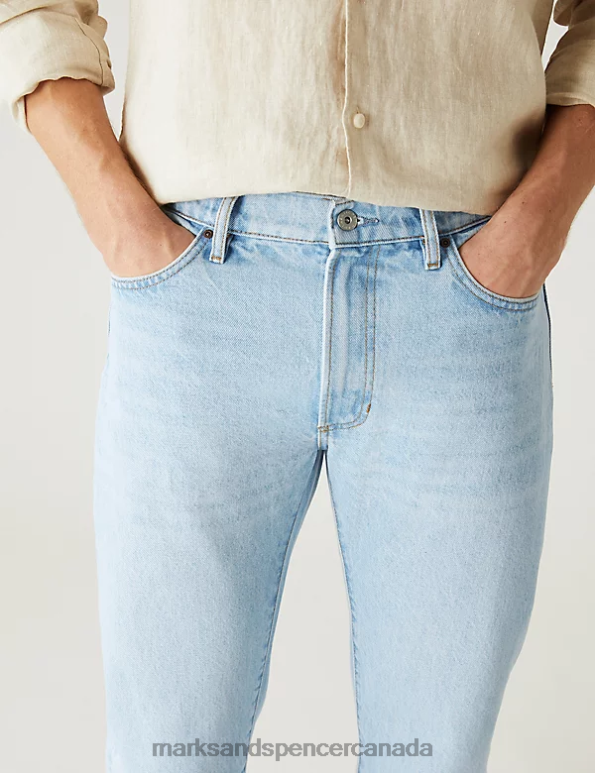 Men Light Blue Clothing Marks & Spencer Straight Fit Rigid Vintage Wash Jeans 20VTD5229 - Marks and Spencer Canada locations