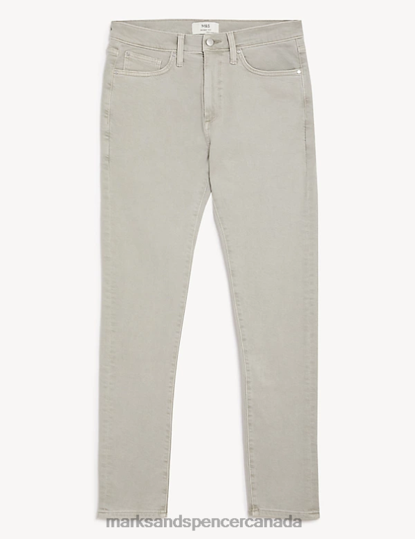 Men Light Grey Clothing Marks & Spencer Skinny Fit Tea Dyed Stretch Jeans 20VTD5681 - Marks and Spencer Canada locations