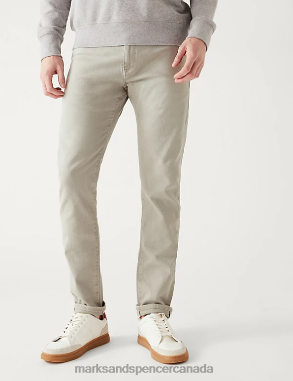 Men Light Grey Clothing Marks & Spencer Slim Fit Tea Dyed Stretch Jeans 20VTD5386 - Marks and Spencer online