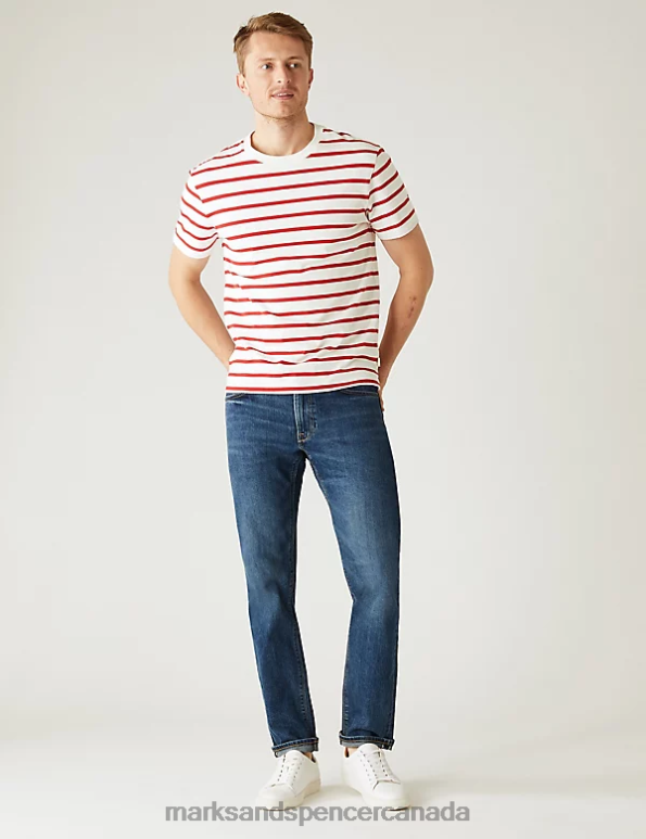 Men Med Blue Denim Clothing Marks & Spencer Slim Fit Japanese Selvedge Stretch Jeans 20VTD5447 - Marks and Spencer outlet