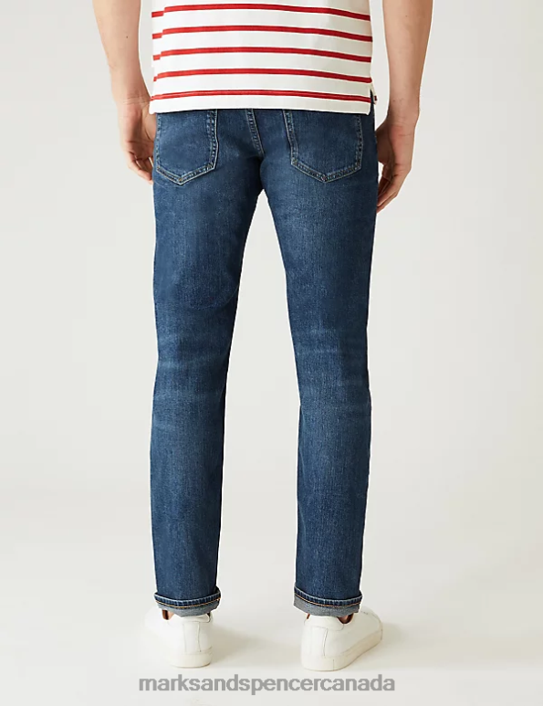 Men Med Blue Denim Clothing Marks & Spencer Slim Fit Japanese Selvedge Stretch Jeans 20VTD5447 - Marks and Spencer outlet