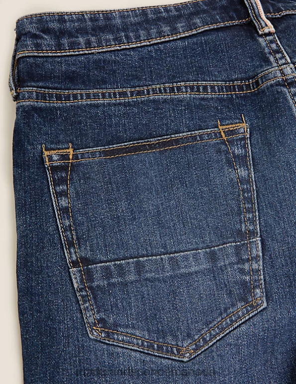 Men Med Blue Denim Clothing Marks & Spencer Slim Fit Japanese Selvedge Stretch Jeans 20VTD5447 - Marks and Spencer outlet