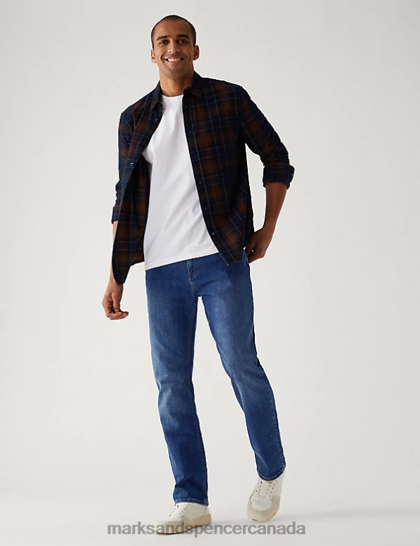 Men Medium Blue Clothing Marks & Spencer Loose Fit Stretch Jeans 20VTD7111 - Marks and Spencer online