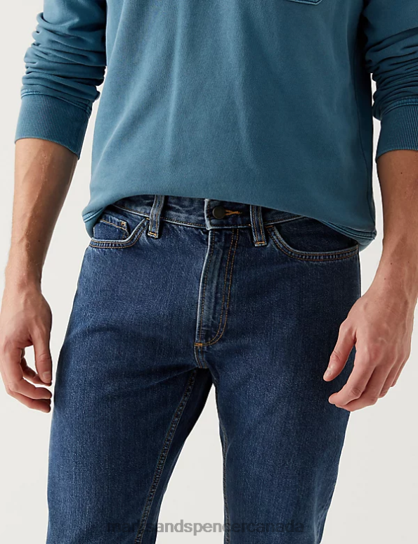 Men Medium Blue Clothing Marks & Spencer Slim Fit Pure Cotton Jeans 20VTD5148 - Marks and Spencer online
