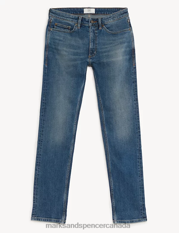Men Medium Blue Clothing Marks & Spencer Slim Fit Vintage Wash Stretch Jeans 20VTD6591 - Marks and Spencer online