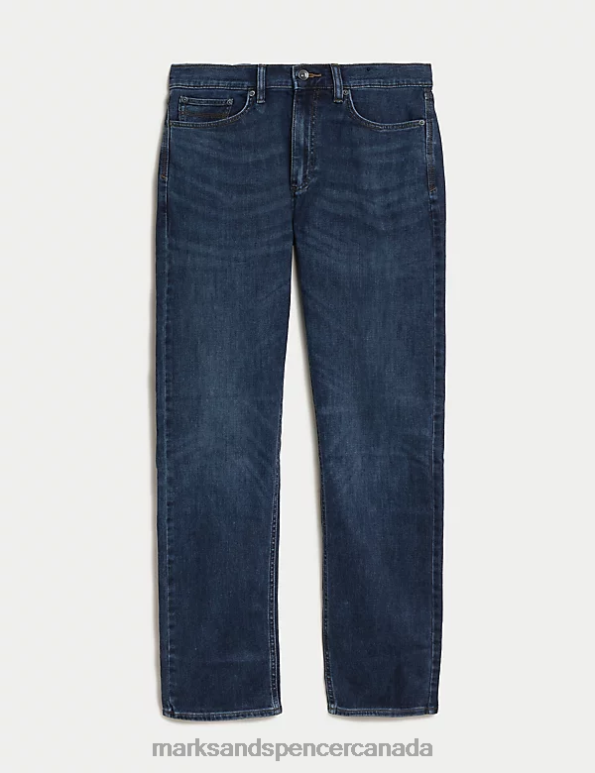 Men Medium Blue Clothing Marks & Spencer Straight Fit 360 Flex Jeans 20VTD7039 - Marks and Spencer outlet