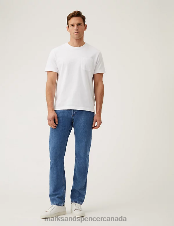 Men Medium Blue Clothing Marks & Spencer Straight Fit Pure Cotton Jeans 20VTD5011 - Marks and Spencer outlet