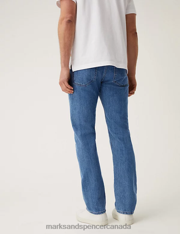 Men Medium Blue Clothing Marks & Spencer Straight Fit Pure Cotton Jeans 20VTD5011 - Marks and Spencer outlet